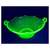 Vintage uranium glass double handle serving bowl