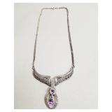 Vintage sterling silver, marcasite, amethyst and