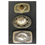 Group of vintage stone belt buckles