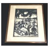 Vintage Mexican Polynesian linocut print