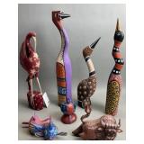 Hand decorated wood animal figurines box lot