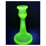 Vintage green/yellow Vaseline Glass candlestick