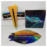 Four art glass plaques