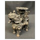 Vintage Nepalese brass lion candleholder