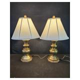 Pair of Stiffel brass and wood trim table lamps