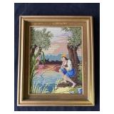 Vintage framed needlepoint art