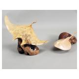 Pair of signed manta ray carved wood figurines