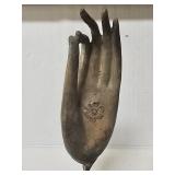 Thai bronze Buddha hand on wood base