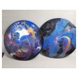 Pair of signed Belloni glitter resin pour artwork