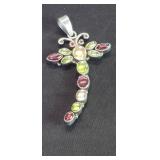 Sterling silver dragonfly pendant with colored