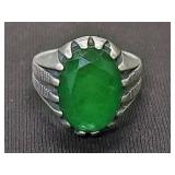 Sterling silver ring with oval shape green quartz