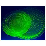 2 Vintage Jeannette Windsor uranium glass platters