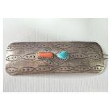Navajo silver hair barrette featuring hand-stamped