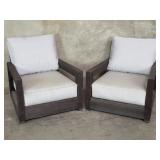Pair of Restoration Hardware wood lounge chairs