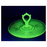 Vintage uranium glass glowing tidbit tray
