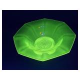 Vintage green uranium glass cut glass bowl