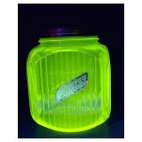 Vintage uranium glass cookie jar