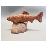 Hand carved wood fish sculpture