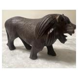 Vintage hand carved wood lion figurine