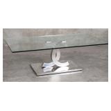 Modern chrome coffee table with glass top
