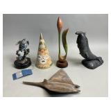 Group of bronze, wood, stone and composite