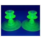 Pair of vintage green depression uranium glass