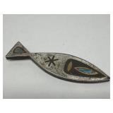 Vintage Mexican silver fish pendant with turquoise