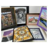 Group of oil, graphite, mixed media, paintings,
