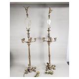 Pair of vintage brass candelabra table lamps