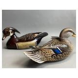 Pair of hand painted duck decoys box lot