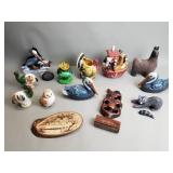 Group of figurines, wood and ceramic