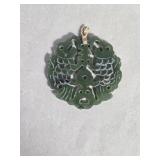 Jade carved medallion pendant with 14k gold clasp