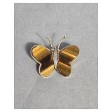 14k gold, tiger eye, and 3 diamond butterfly