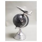 Vintage aluminum airplane and globe desk ornament