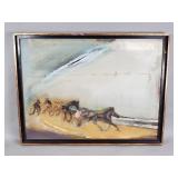 Vintage oil on board horse race in progress
