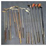 Seventeen vintage golf clubs