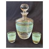 Vintage glass decanter with 2 glasses