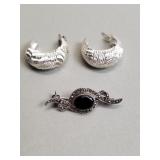 Sterling silver textured half hoop earrings and