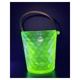 Vintage uranium glass ice bucket with handle