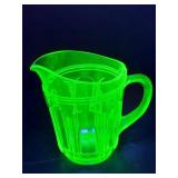 Vintage uranium glass green glowing mini pitcher