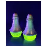 Uranium glass salt and pepper shakers vintage