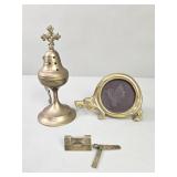 Vintage brass pedestal incense burner, brass