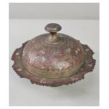 Vintage enameled brass covered bowl