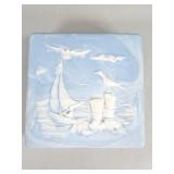 Vintage blue and white Incolay stone trinket box