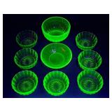 9pc vintage depression uranium glass bowls