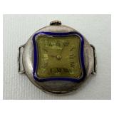 Antique silver watch with enameled inlay