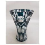 Vintage Bohemian green glass vase