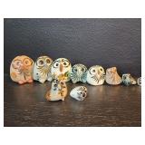 10 Mexican Tonala handmade pottery owls