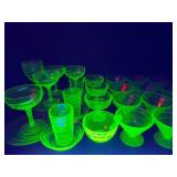 27pc uranium glass cups 1930s Block Optic