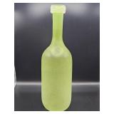 Frosted green hand blown art glass vase with a